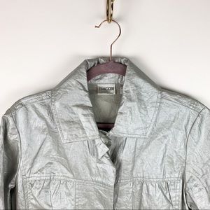 Chico's 3/4 Waxed Linen Jacket, Size 1, Silver